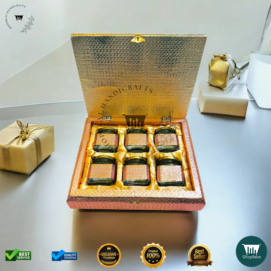 Copper Oxidised Dry Fruit Box – Meena Art with 6 Glass Jars