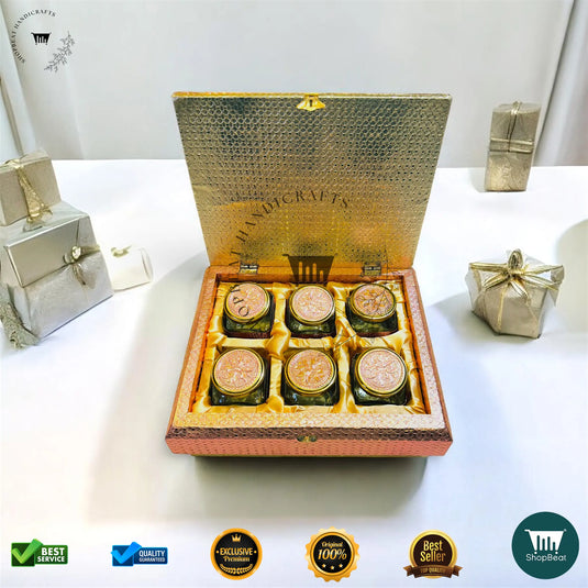 Copper Oxidised Dry Fruit Box – Meena Art with 6 Glass Jars