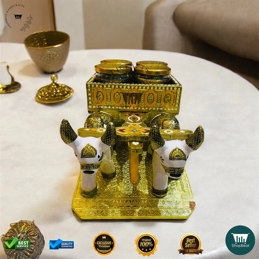 Golden Oxidised Dry Fruit Box – Bullock Cart Design Gift Box