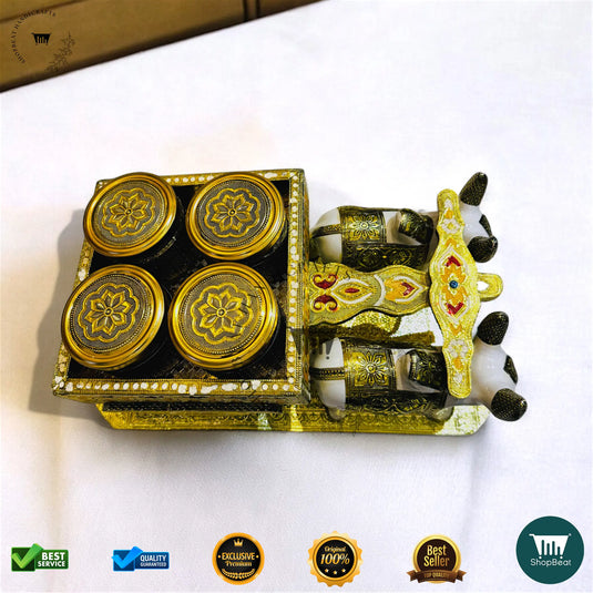 Golden Oxidised Dry Fruit Box – Bullock Cart Design Gift Box