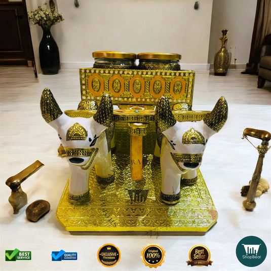 Golden Oxidised Dry Fruit Box – Bullock Cart Design Gift Box