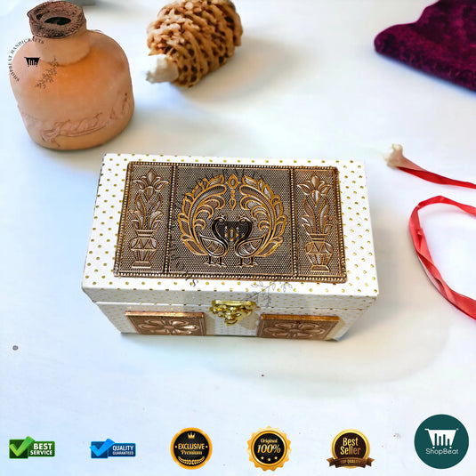 Premium Dry Fruit Box – White Rexine with 2 Glass Jars (7x4 Inch)