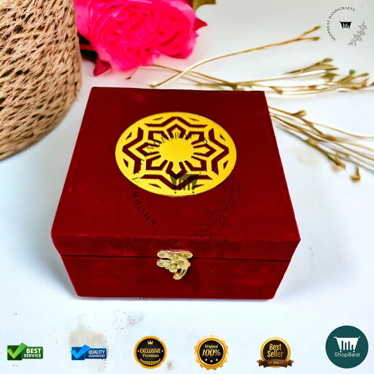 Premium Dry Fruit Box – Red Velvet with 4 Glass Jars (7x7 Inch)