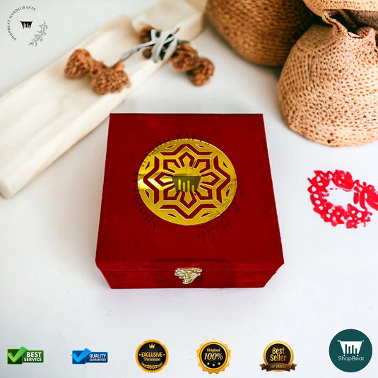 Premium Dry Fruit Box – Red Velvet with 4 Glass Jars (7x7 Inch)