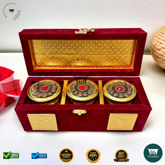 Premium Dry Fruit Box – Red Velvet with 3 Glass Jars (10x4 Inch)