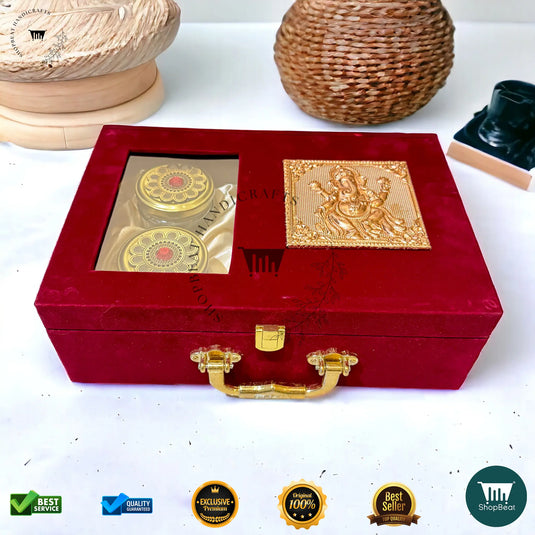 Premium Dry Fruit Box – Red Velvet with 2 Glass Jars (12x8 Inch)