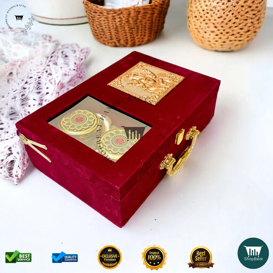 Premium Dry Fruit Box – Red Velvet with 2 Glass Jars (12x8 Inch)