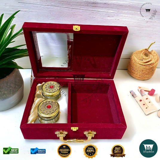 Premium Dry Fruit Box – Red Velvet with 2 Glass Jars (12x8 Inch)