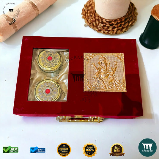 Premium Dry Fruit Box – Red Velvet with 2 Glass Jars (12x8 Inch)