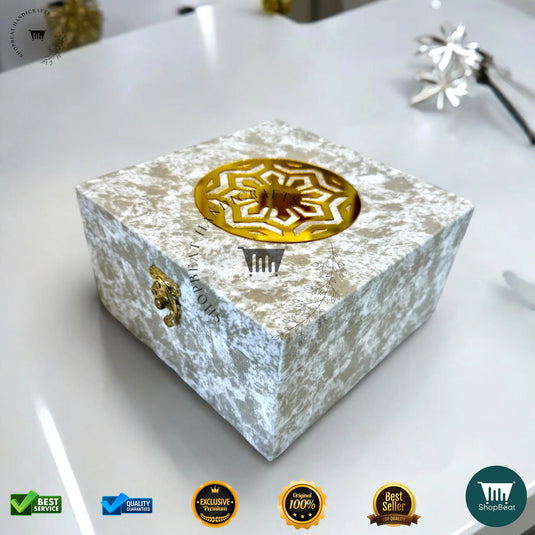 Premium Dry Fruit Box – White Velvet with 4 Glass Jars (7x7 Inch)