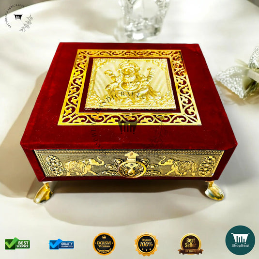 Premium Dry Fruit Tray Box – Red Velvet Decorative (8x8 Inch)