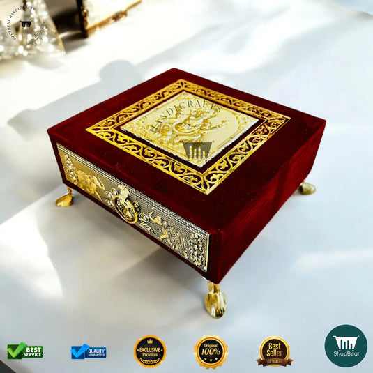 Premium Dry Fruit Tray Box – Red Velvet Decorative (8x8 Inch)