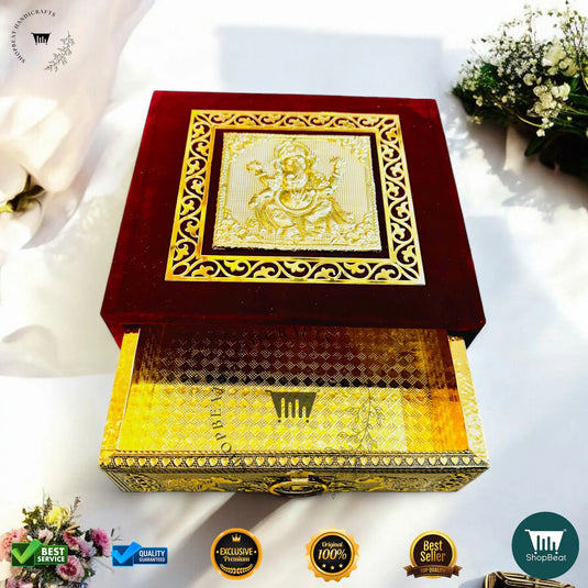 Premium Dry Fruit Tray Box – Red Velvet Decorative (8x8 Inch)