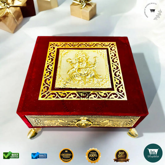 Premium Dry Fruit Tray Box – Red Velvet Decorative (8x8 Inch)