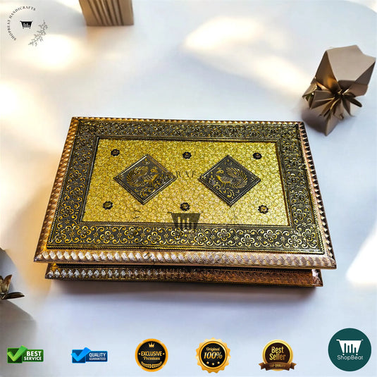 Golden-Copper Oxidised Dry Fruit Box – Decorative Finish (12x8 Inch)