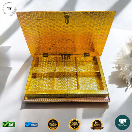 Golden-Copper Oxidised Dry Fruit Box – Decorative Finish (12x8 Inch)