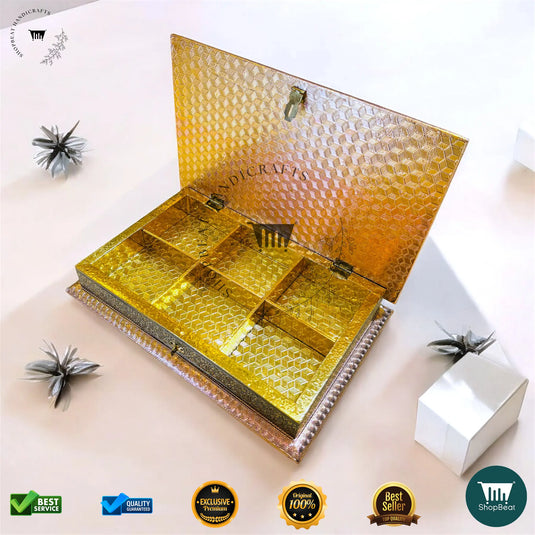 Golden-Copper Oxidised Dry Fruit Box – Decorative Finish (12x8 Inch)