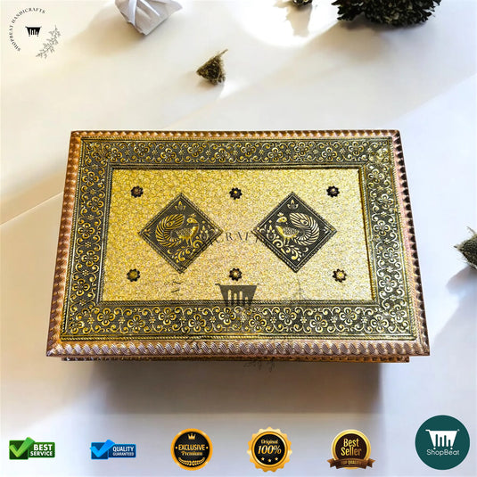 Golden-Copper Oxidised Dry Fruit Box – Decorative Finish (12x8 Inch)