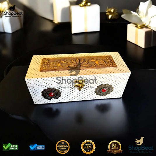 Premium Dry Fruit Box – White Decorative with 3 Glass Jars (10x4 Inch)