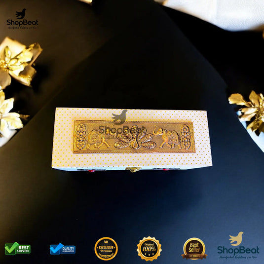 Premium Dry Fruit Box – White Decorative with 3 Glass Jars (10x4 Inch)