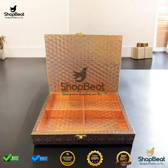 Copper Oxidised Dry Fruit Box – Shree Ram Design (9x7 Inch)