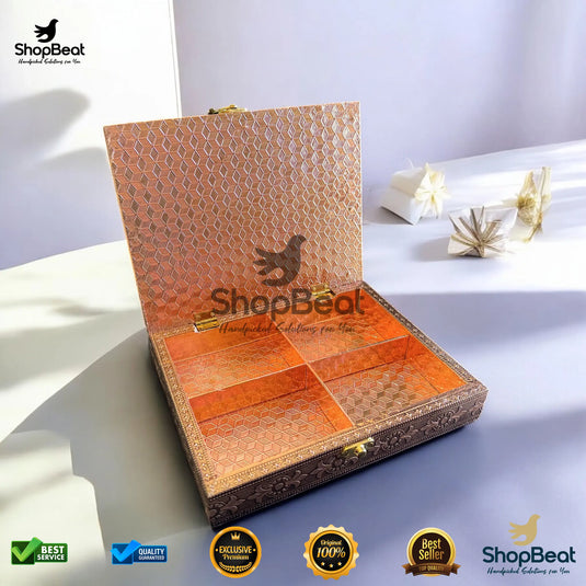 Copper Oxidised Dry Fruit Box – Shree Ram Design (9x7 Inch)