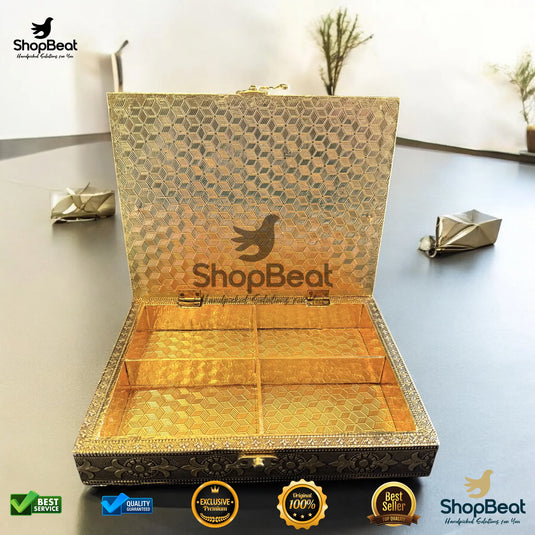 Golden Oxidised Dry Fruit Box – Shree Ram Design (9x7 Inch)