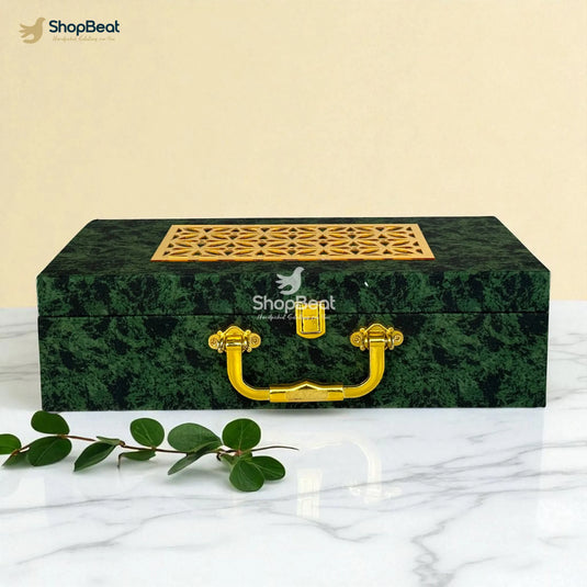 Premium Green Velvet Decorative Dryfruit Box With 4 Glass Jars