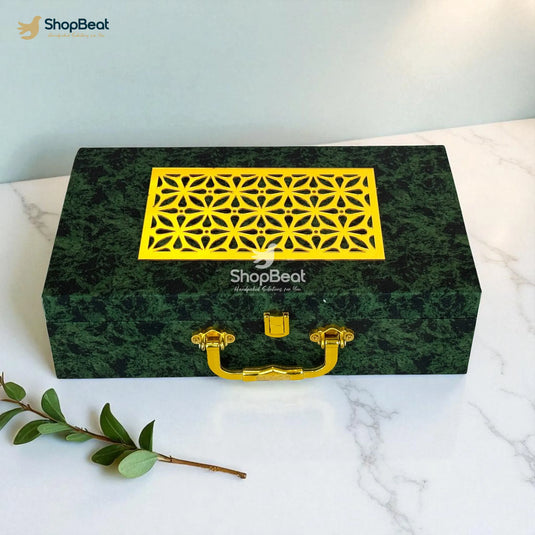 Premium Green Velvet Decorative Dryfruit Box With 4 Glass Jars