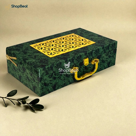 Premium Green Velvet Decorative Dryfruit Box With 4 Glass Jars