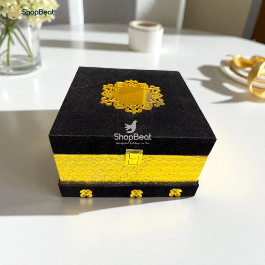 Premium Black Velvet Decorative Dryfruit Box With 4 Glass Jars