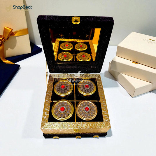 Premium Black Velvet Decorative Dryfruit Box With 4 Glass Jars