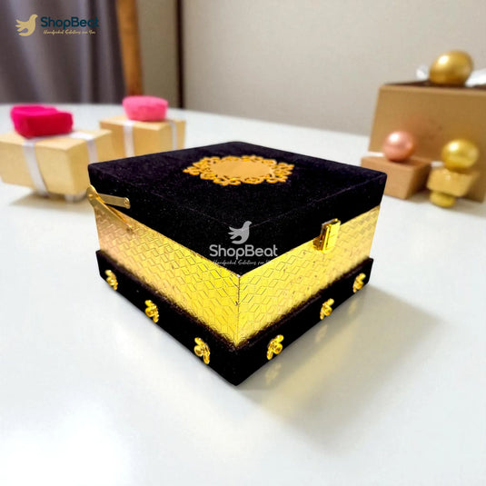 Premium Black Velvet Decorative Dryfruit Box With 4 Glass Jars