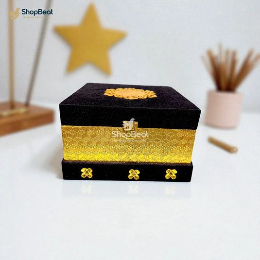 Premium Black Velvet Decorative Dryfruit Box With 4 Glass Jars