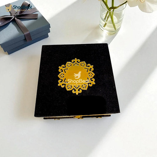 Premium Black Velvet Decorative Dryfruit Box With 4 Glass Jars