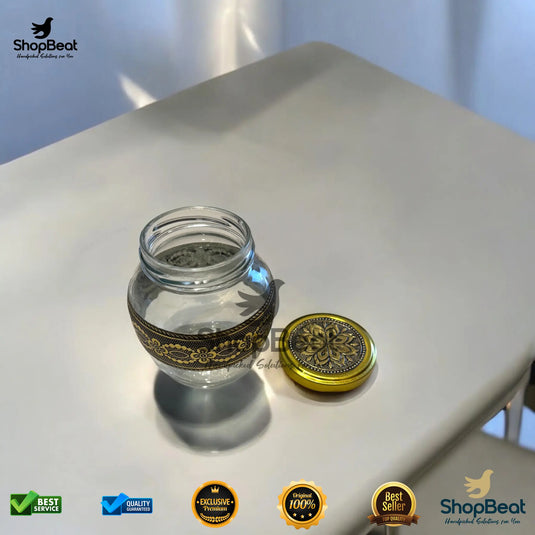 Golden Oxidised Handi Glass Jar – 350ml Traditional Gift Jar