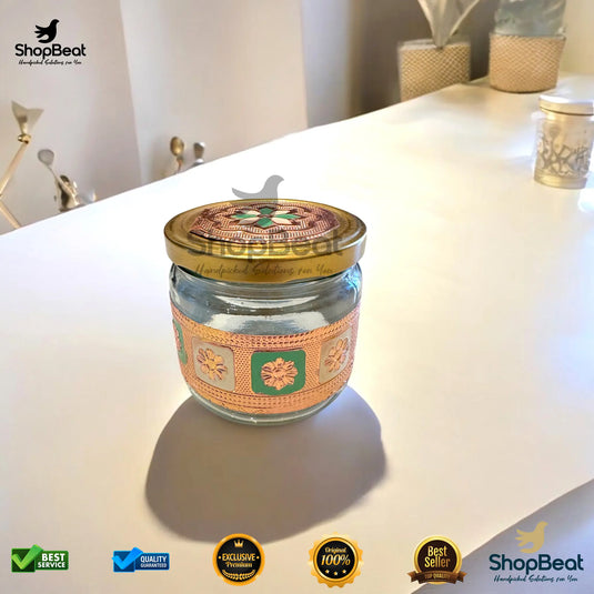 Copper Meenakari Glass Jar – 350ml Round Decorative Gift Jar