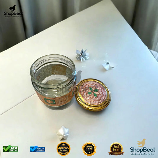 Copper Meenakari Glass Jar – 350ml Round Decorative Gift Jar