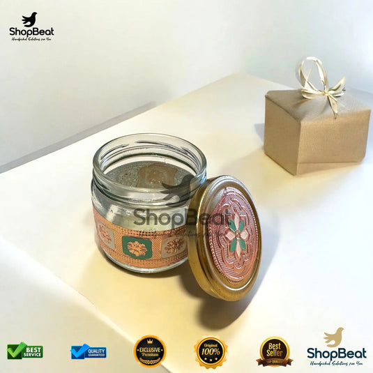 Copper Meenakari Glass Jar – 350ml Round Decorative Gift Jar