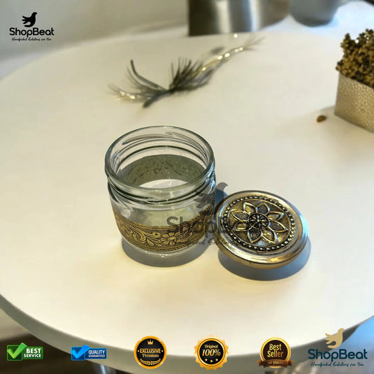Golden Oxidised Glass Jar – 350ml Round Decorative Gifting Jar