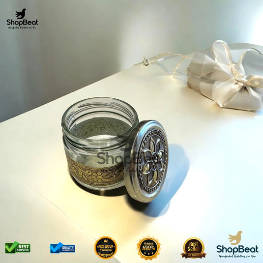 Golden Oxidised Glass Jar – 350ml Round Decorative Gifting Jar