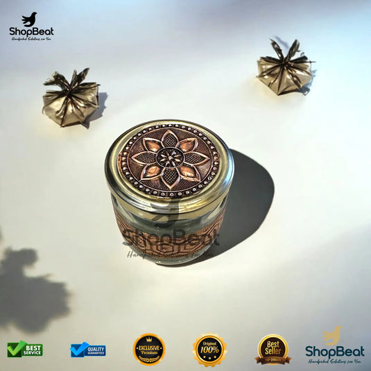 Copper Oxidised Glass Jar – 350ml Round Gift & Storage Jar