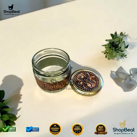 Copper Oxidised Glass Jar – 350ml Round Gift & Storage Jar