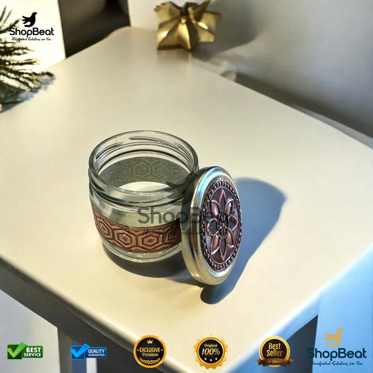 Copper Oxidised Glass Jar – 350ml Round Gift & Storage Jar