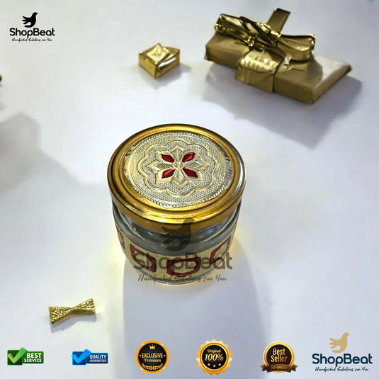 Golden Meenakari Glass Jar – 350ml Round Decorative Gift Jar