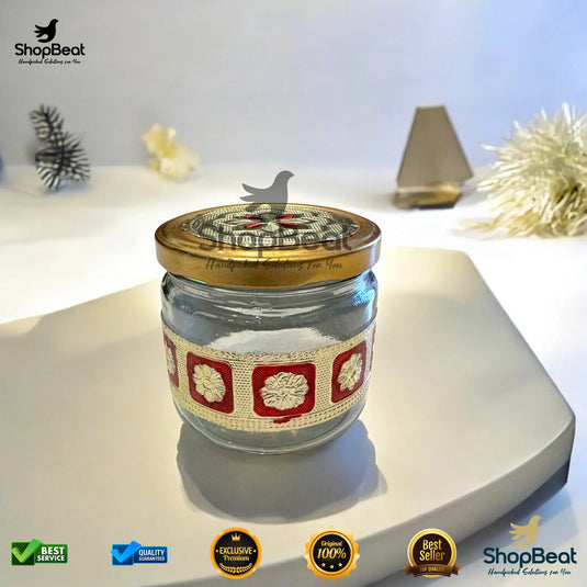 Golden Meenakari Glass Jar – 350ml Round Decorative Gift Jar