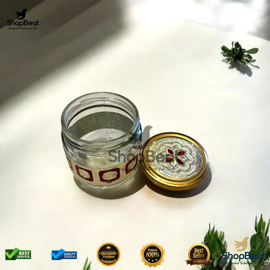 Golden Meenakari Glass Jar – 350ml Round Decorative Gift Jar