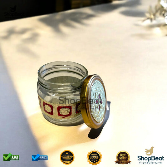 Golden Meenakari Glass Jar – 350ml Round Decorative Gift Jar