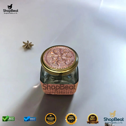 Copper Oxidised Glass Jar – 350ml Square Decorative Gift Jar