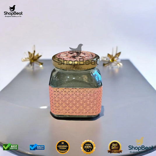 Copper Oxidised Glass Jar – 350ml Square Decorative Gift Jar